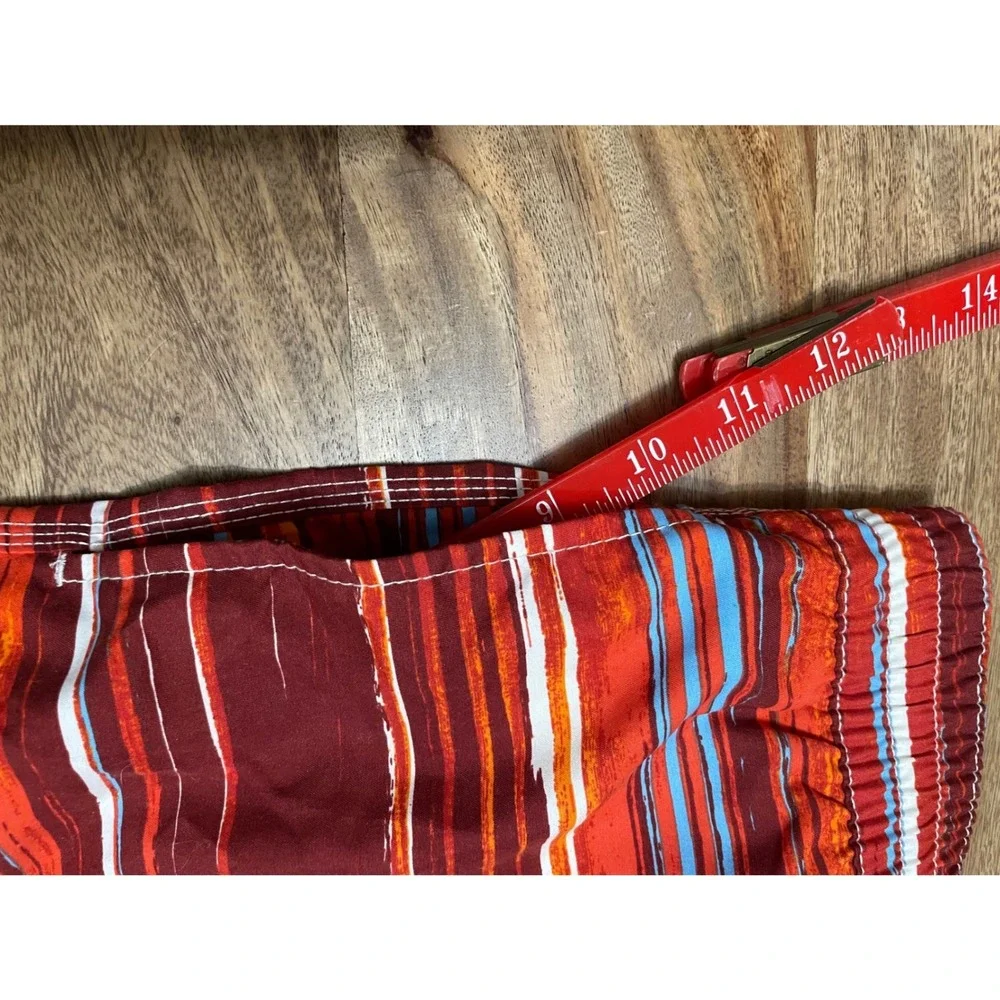 Caribbean Joe Swim Trunks Coral Striped XL MCR9765 Mesh Lined Elastic Waist‎